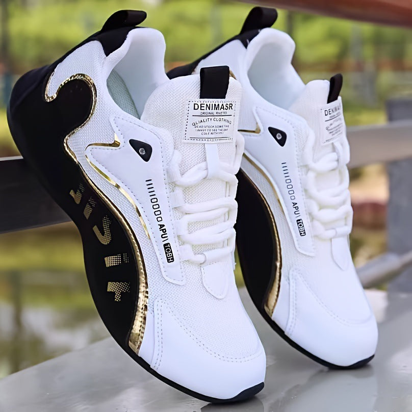 Stylish Sneakers with Rubber Sole and Gold Accents for Men