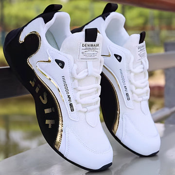 Stylish Sneakers with Rubber Sole and Gold Accents for Men