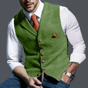 Classic Slim-Fit Plaid Vest with Tailored Cut for Men