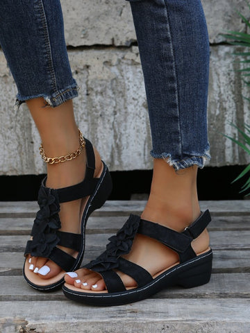 Floral Design Wedge Sandals with Comfortable Heel for Women