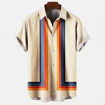 Retro-Inspired Short-Sleeve Shirt with Bold Vertical Stripes for Men