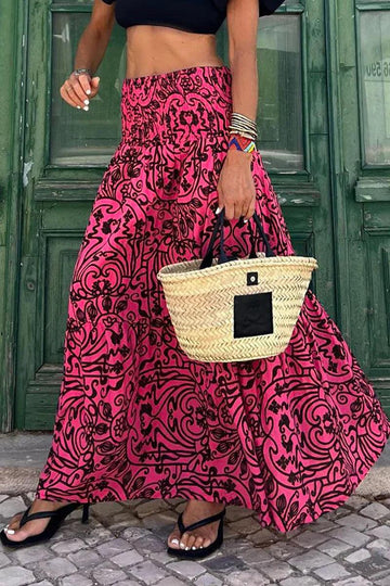 Bohemian Floral Print High-Waisted Skirt for Women