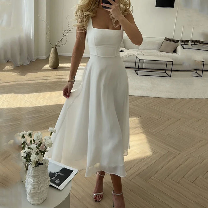 Elegant Square Neck Midi Dress for Women