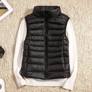 Lightweight Zip-Up Puffer Vest with High Neck for Women