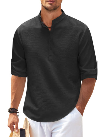 Stylish ¾ Sleeve Henley Shirt with Relaxed Fit for Men