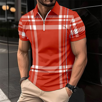 Stylish and Comfortable Plaid Zip-Up Polo Shirt for Men
