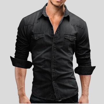 Slim-Fit Denim Button-Down Shirt for Men