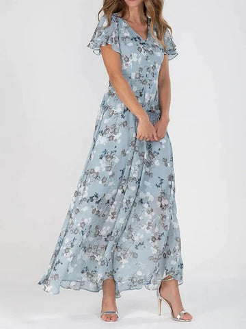 Elegant Floral V-Neck Maxi Dress for Women