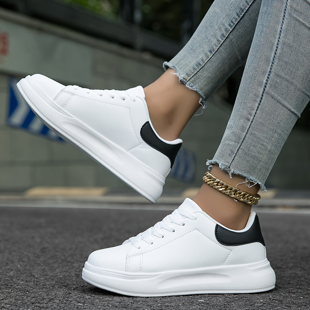 Minimalist Lace-Up Sneakers with Thick Sole for Women