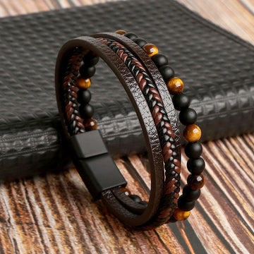 Stylish Vegan Leather and Bead Bracelet for Men