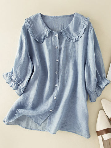 Chic Ruffled Collar Button-Up Blouse for Women