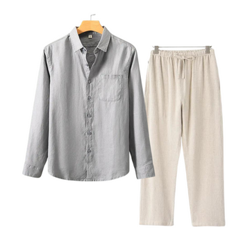 Relaxed Linen Shirt and Trousers Set for Men