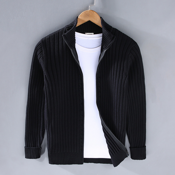 Elegant Ribbed Zipper Cardigan for Men