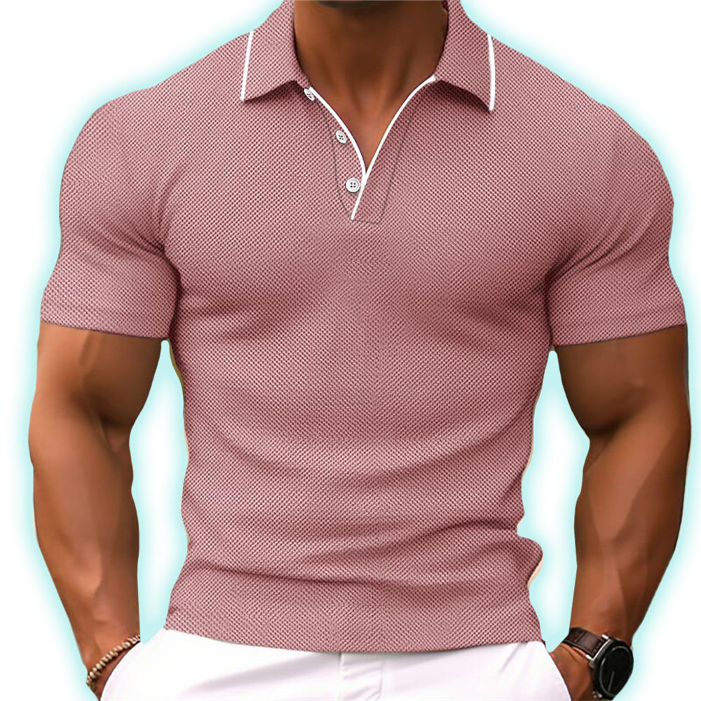 Elegant Slim-Fit Polo Shirt with Classic Button-Down Collar for Men