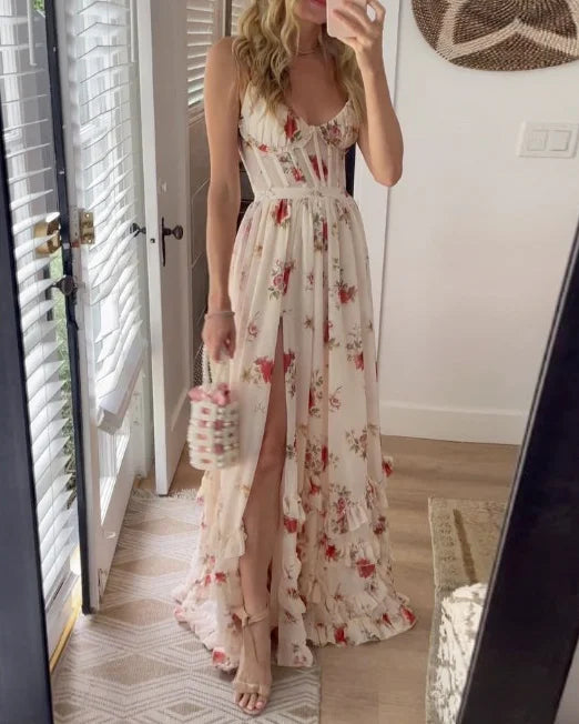 Floral Printed Maxi Dress with Side Slit for Women