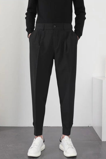 Chic and Modern Pleated Trousers with Tapered Fit for Men