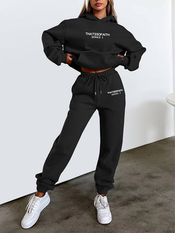 Cozy Printed Hoodie and Joggers Set for Women