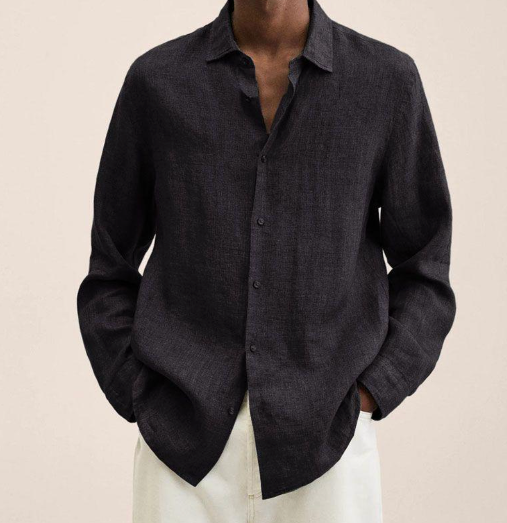 Stylish Linen Button-Up Shirt with Long Sleeves for Men