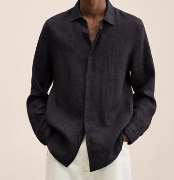 Stylish Linen Button-Up Shirt with Long Sleeves for Men