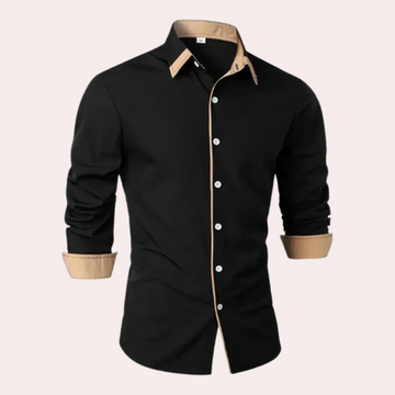 Long Sleeve Shirt with Beige Contrast Collar and Trim for Men