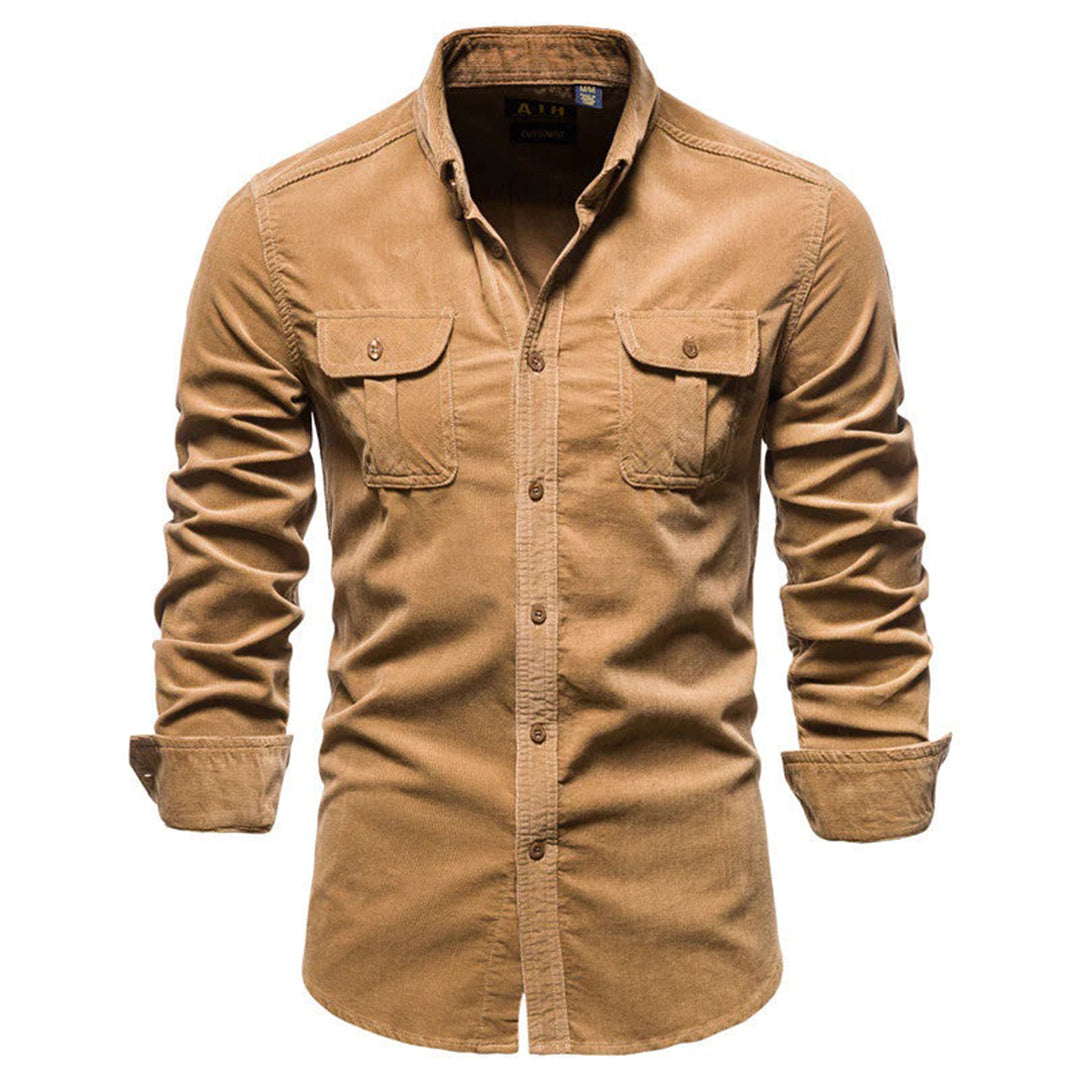 Casual Long Sleeve Button-Up Utility Shirt for Men
