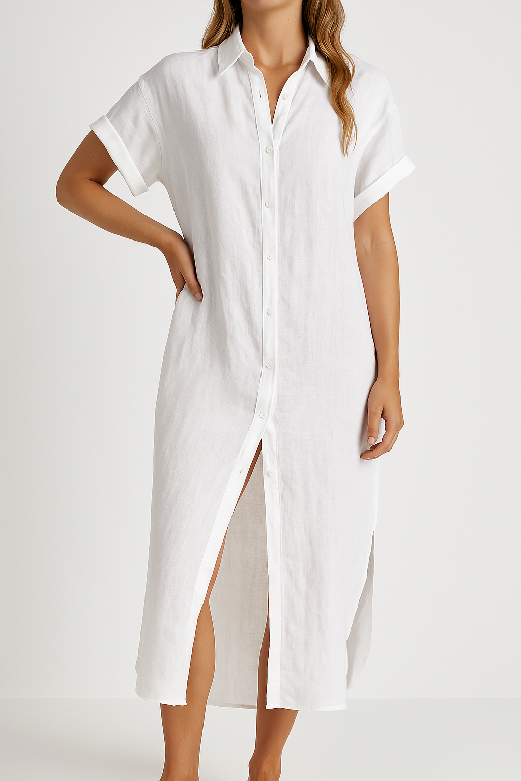 Button-Down Short Sleeve Lightweight Shirt Dress for Women