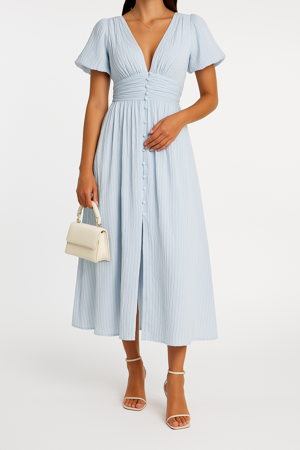 Elegant V-neck Button-Front Maxi Dress for Women