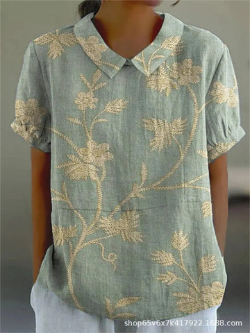 Elegant Floral Print Short Sleeve Blouse for Women