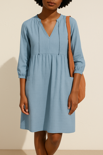 Stylish V-Neck A-Line Dress with 3/4 Sleeves for Women