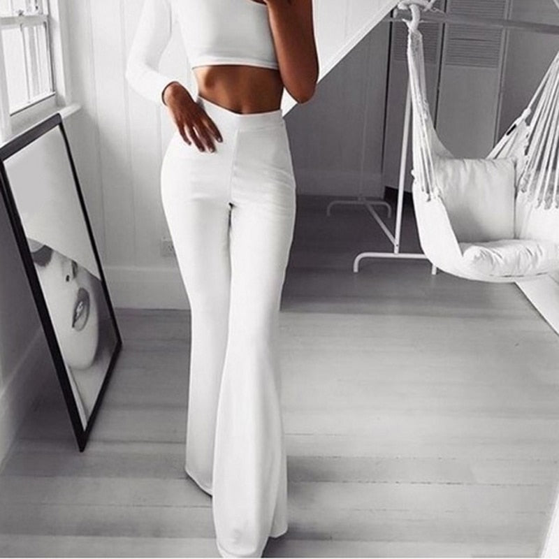 Elegant High-Waist Fall Flared Pants for Women