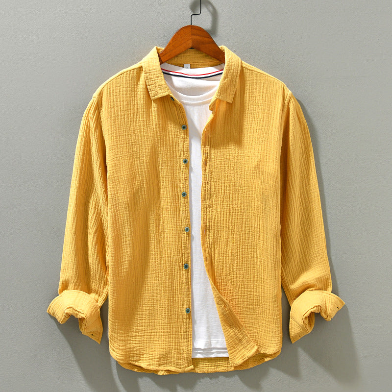 Stylish Button-Up Shirt with Roll-Up Sleeves for Men