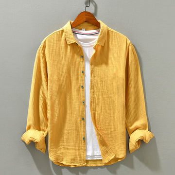 Stylish Button-Up Shirt with Roll-Up Sleeves for Men