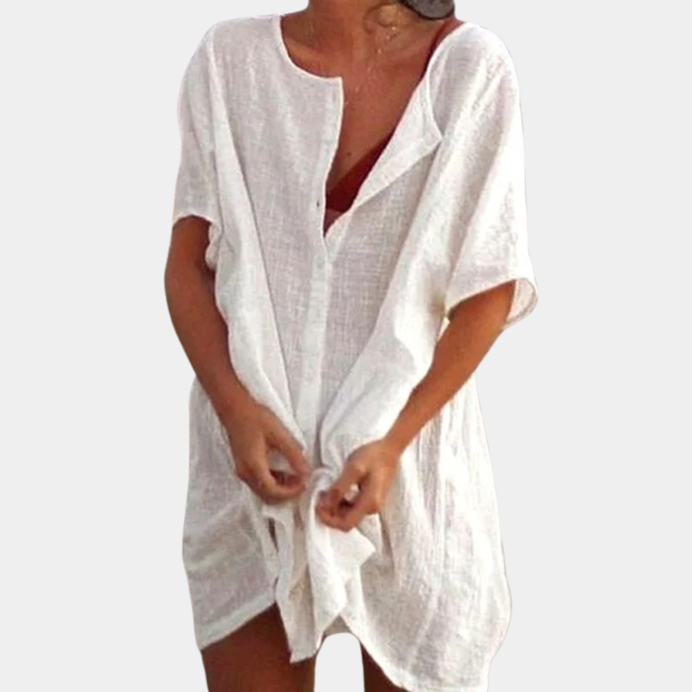 Casual Button-Down Beach Cover-Up Dress for Women