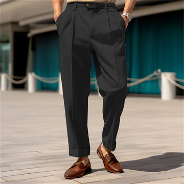 Tailored Pleated Trousers with Relaxed Fit for Men