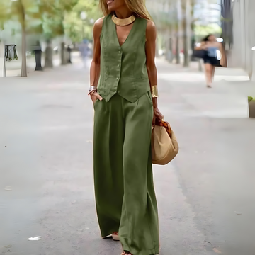 Stylish Waistcoat and Wide-Leg Trousers Set for Women