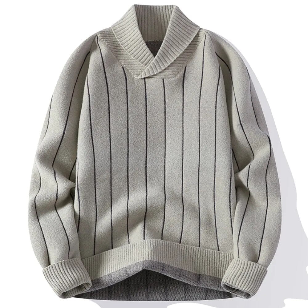 Casual Vertical Striped Knit Sweater for Men | Elias