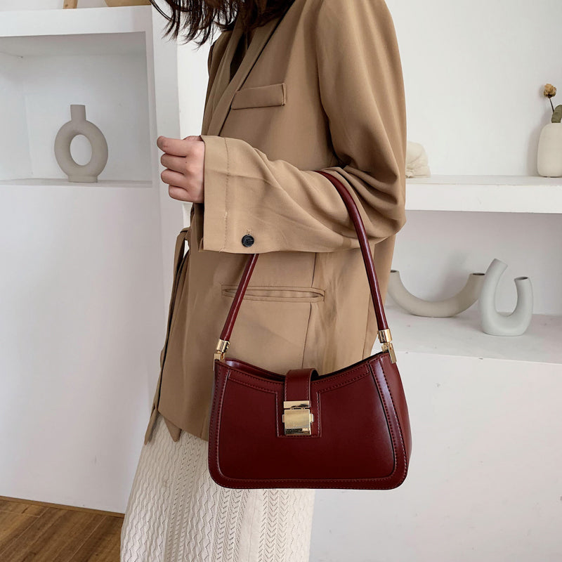 Elegant Vegan Leather Shoulder Bag with Gold Clasp for Women