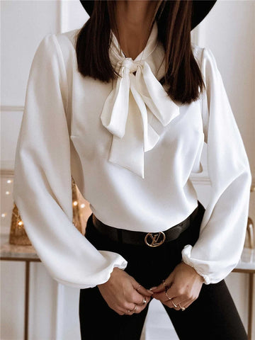 Elegant Long Sleeve Bow Tie Blouse for Women