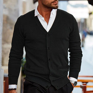 Stylish V-Neck Cardigan with Button Details for Men