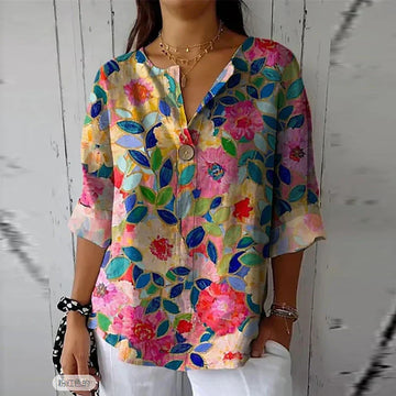 Elegant Floral Print Long Sleeve Shirt for Women