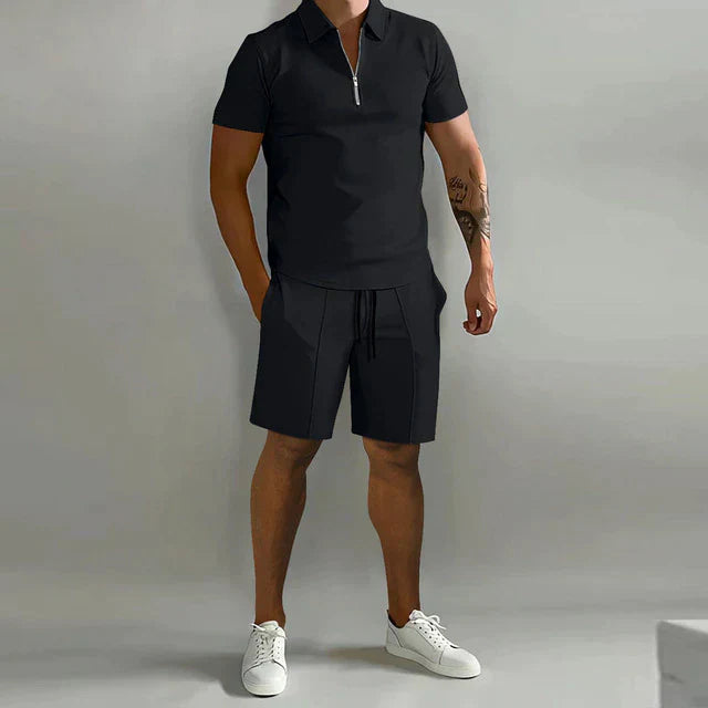 Stylish Zip-Up Polo and Shorts Set for Men