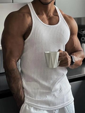Stylish Ribbed Tank Top with Crew Neck for Men