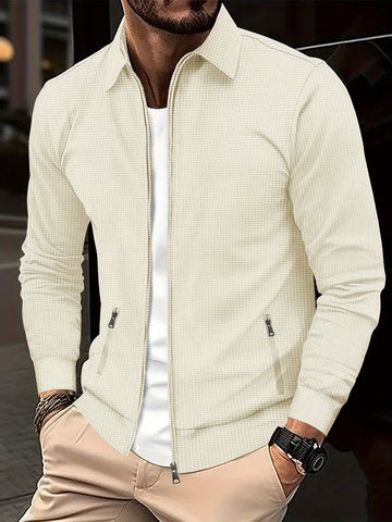 Casual Zip-Up Textured Jacket with Relaxed Fit for Men