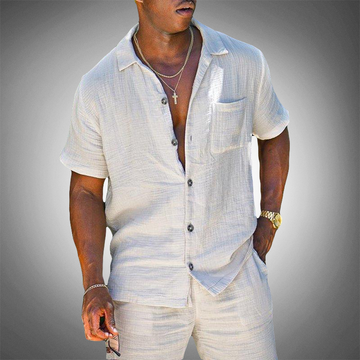 Lightweight and Breathable Short Sleeve Shirt and Shorts Set for Men