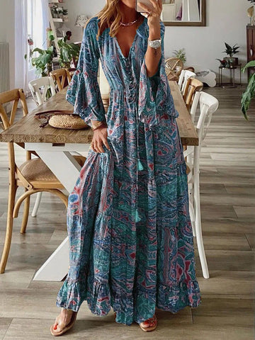 Bohemian Paisley Print Maxi Dress for Women
