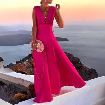 Elegant Sleeveless Maxi Dress with Deep V-Neckline for Women