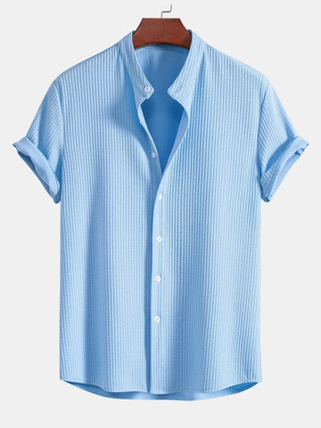 Stylish Short-Sleeve Shirt with Stand-Up Collar for Men