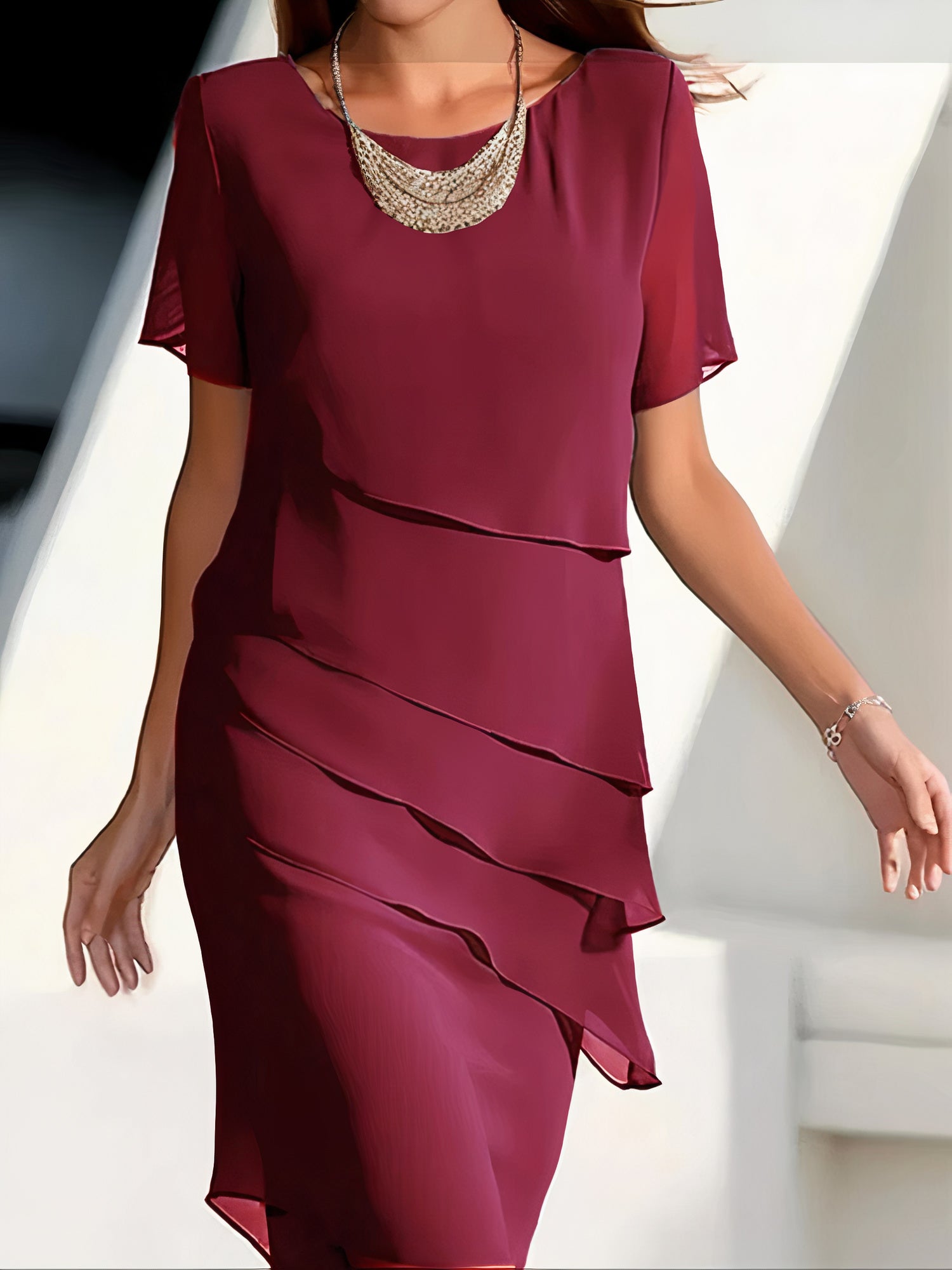 Elegant Layered Chiffon Dress for Women