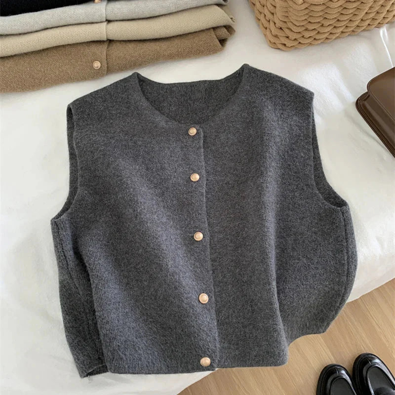 Stylish Button-Up Sleeveless Knitted Vest for Women