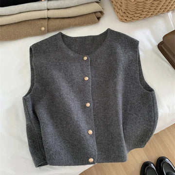 Stylish Button-Up Sleeveless Knitted Vest for Women